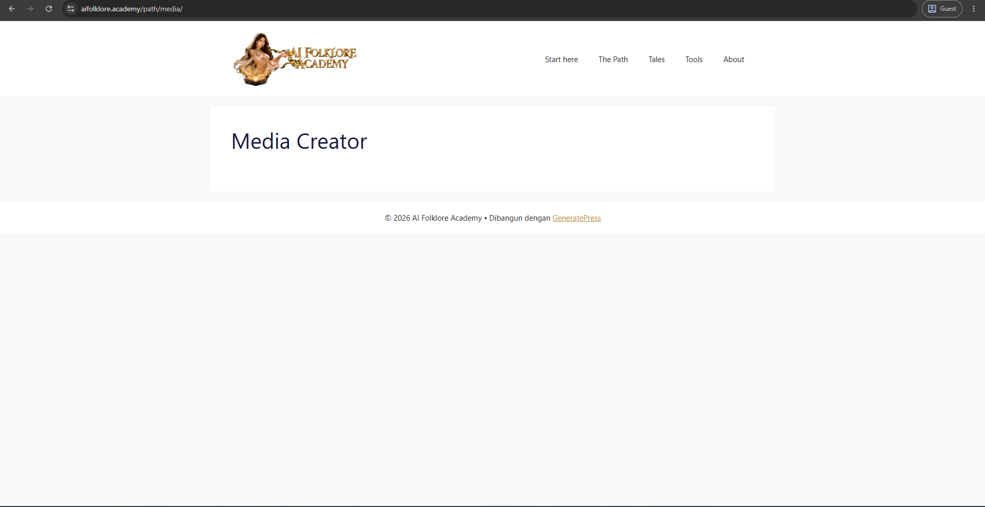 This site's Media Creator track page live and nearly empty — a title and no curriculum yet — while the Software track page holds the full curriculum, the beachhead decision visible as content depth